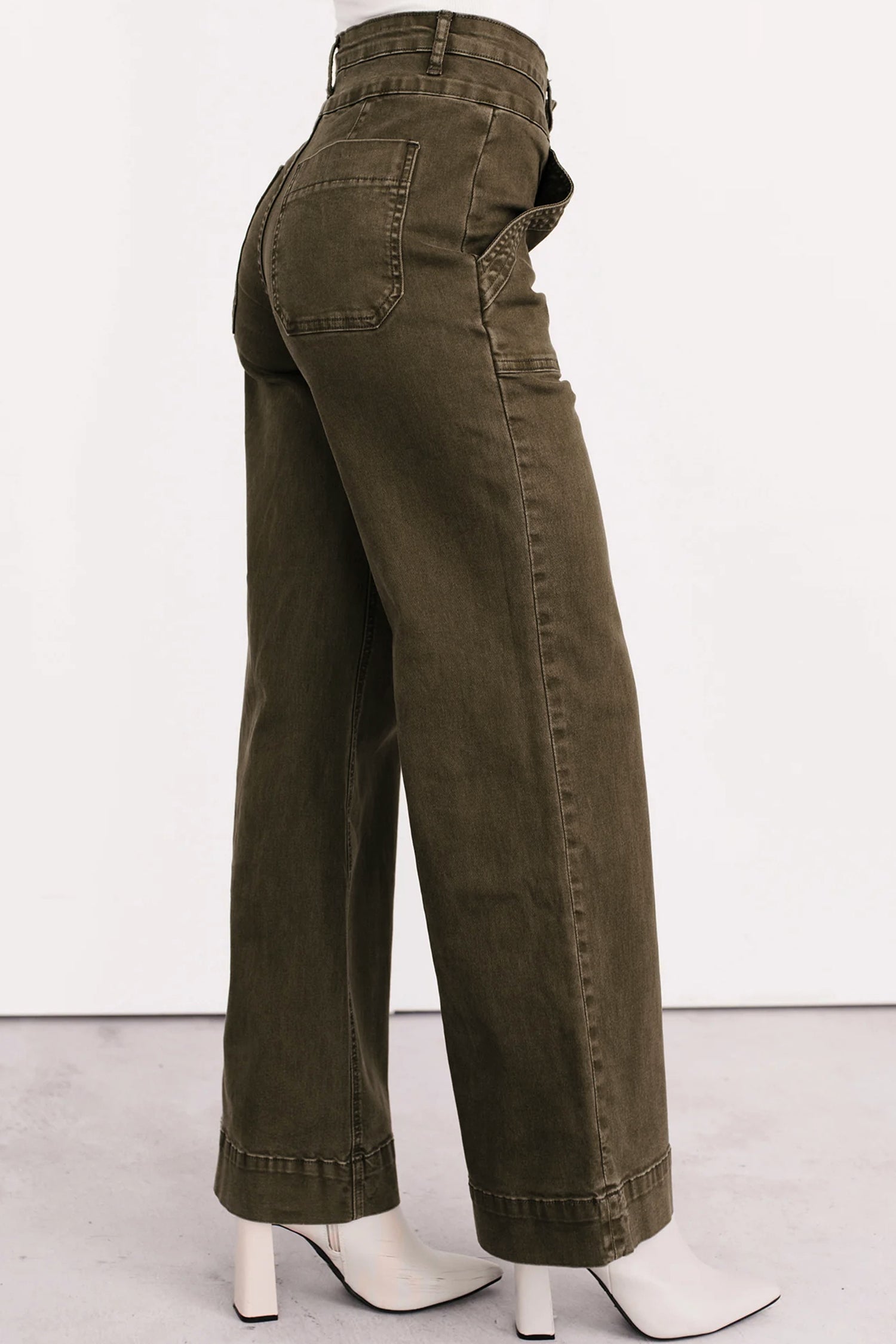 Jungle Green Double Button Straight Leg Pant