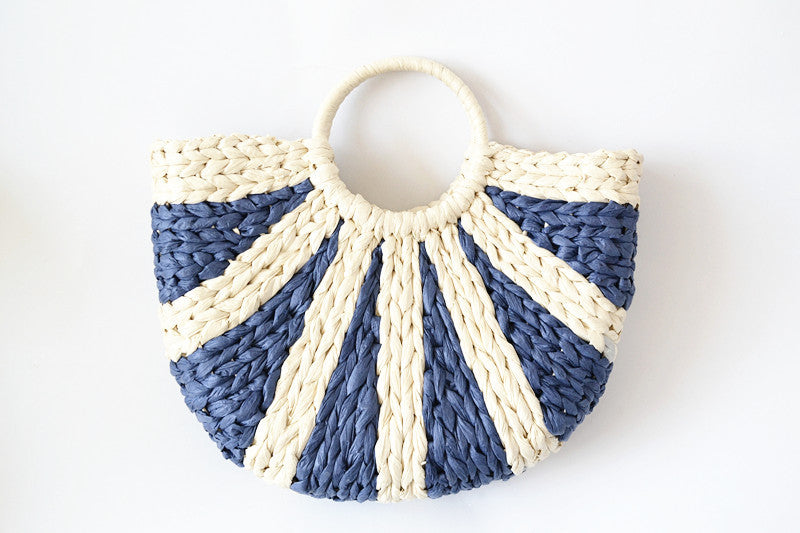 Striped Straw Beach Handbag