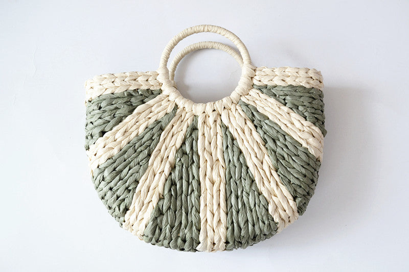Striped Straw Beach Handbag