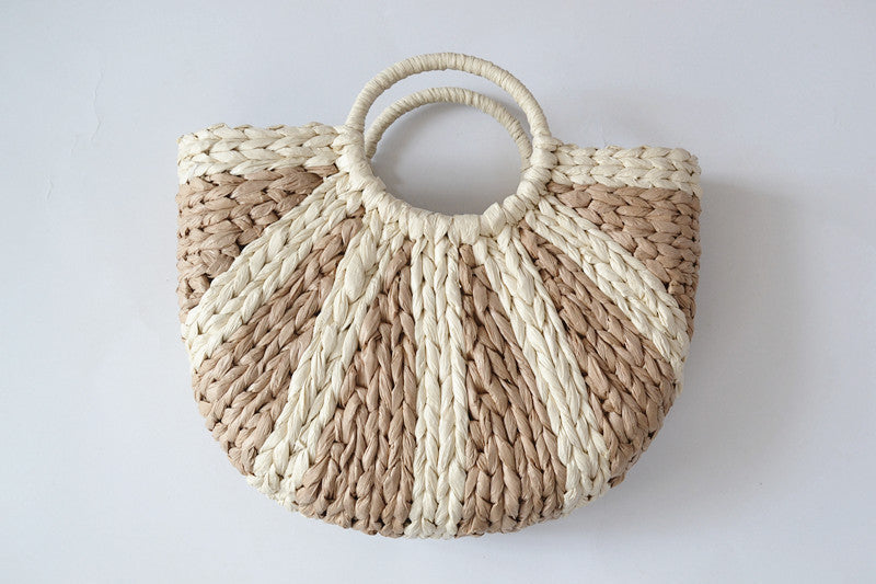 Striped Straw Beach Handbag