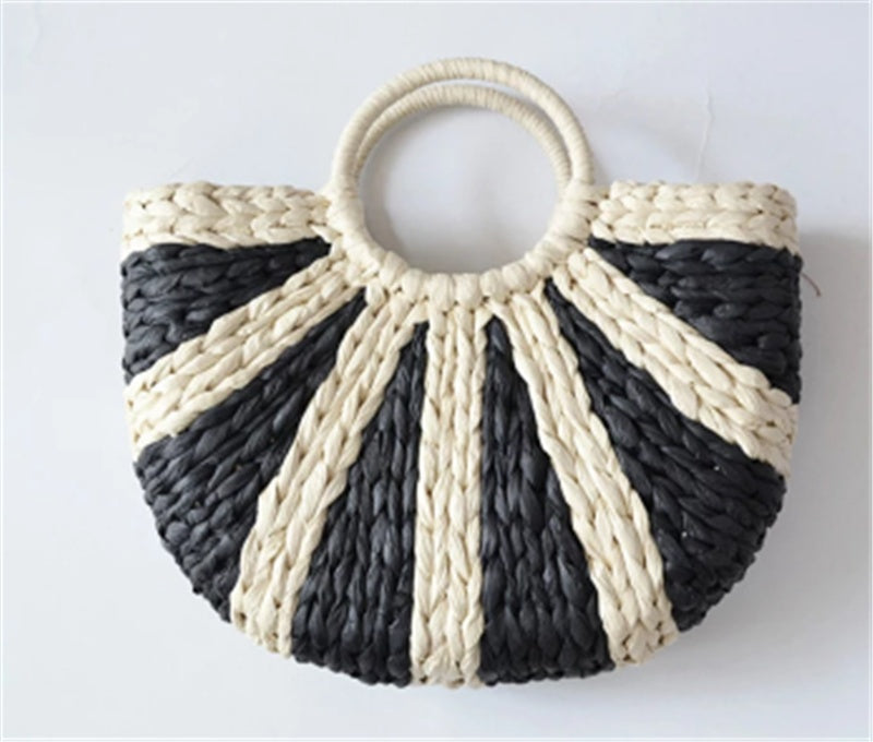 Striped Straw Beach Handbag
