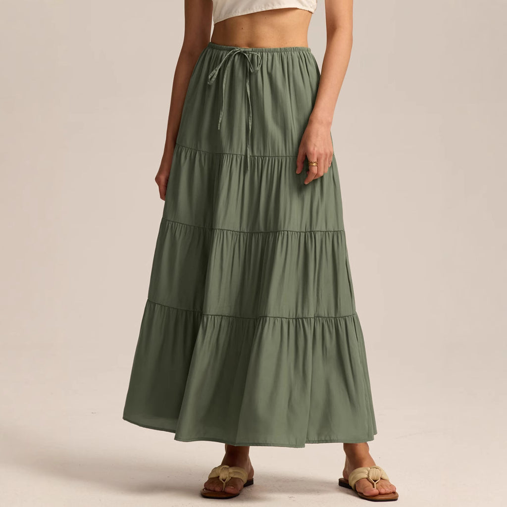 Tiered Drawstring Maxi Skirt
