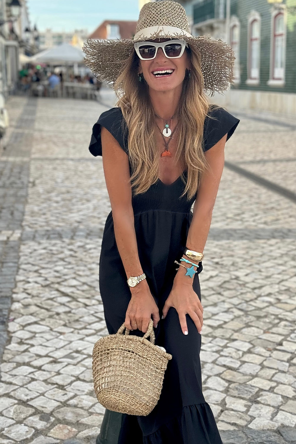 Black Flutter Sleeve Maxi Dress