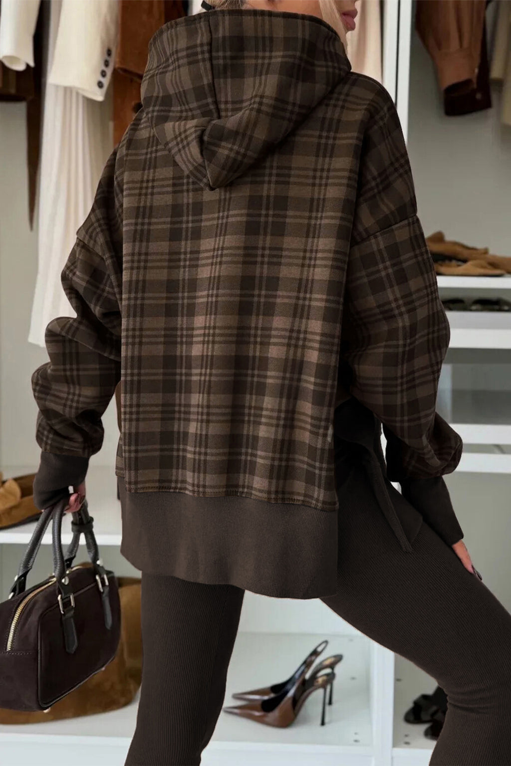 Brown Plaid Hoodie