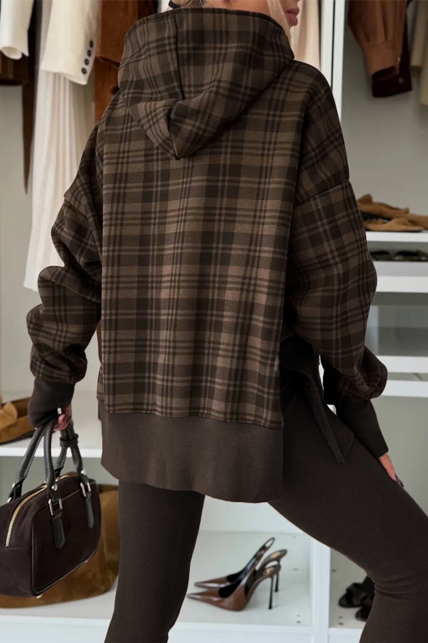 Brown Plaid Hoodie
