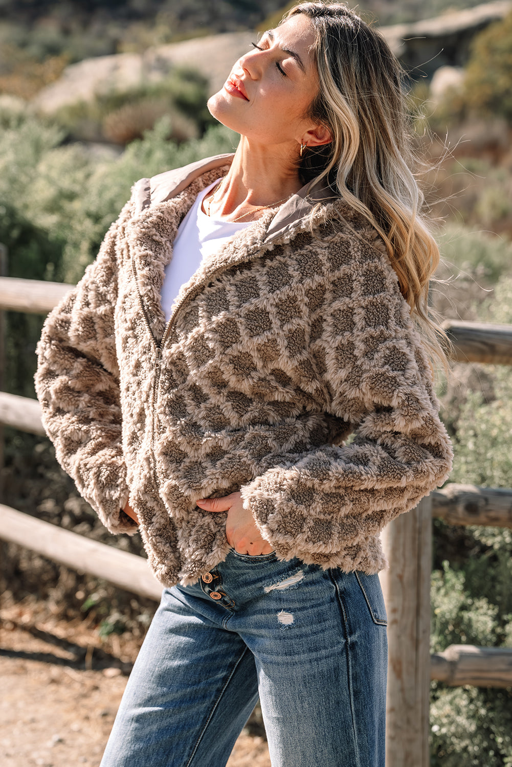 Chestnut Sherpa Zip Up Hooded Jacket