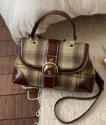 Plaid Crossbody Buckle Handbag