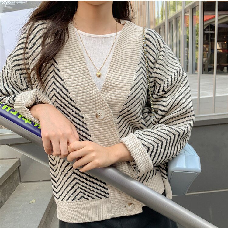 Black And Cream Striped Cardigan