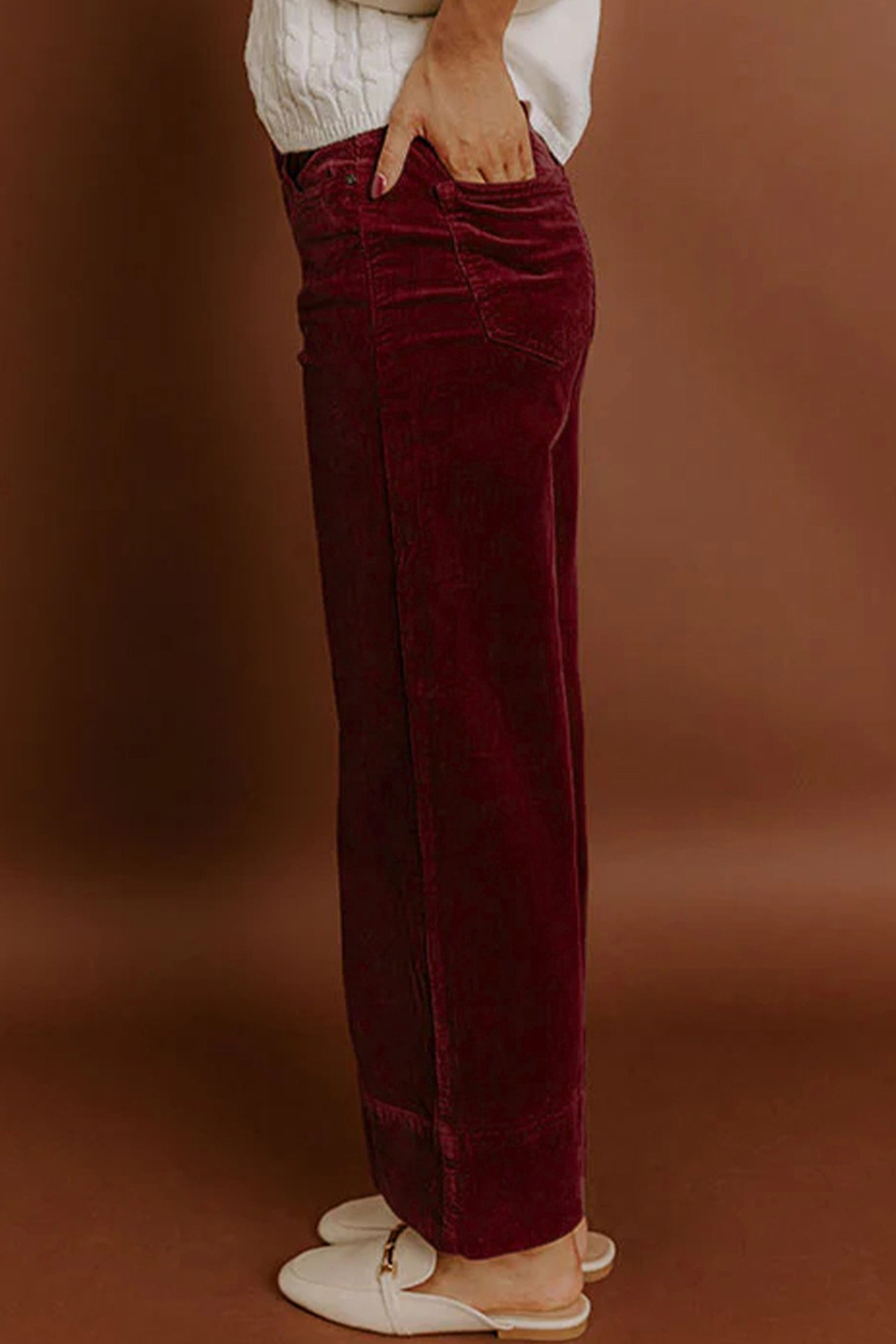 Deep Red Stright Leg Corduroy Pants