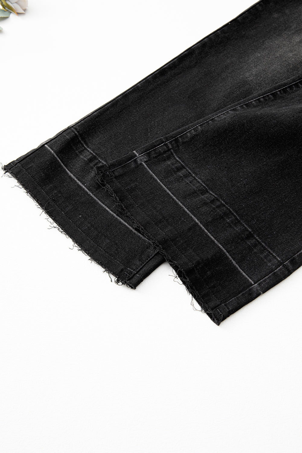 Black Raw Hem Straight Leg Jeans