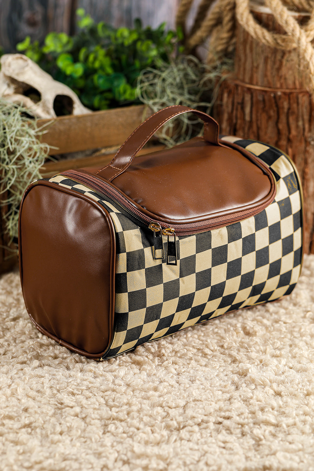 Black Checkered Makeup Travel Bag