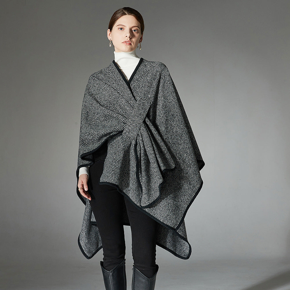 Black Stripe Tied Shawl