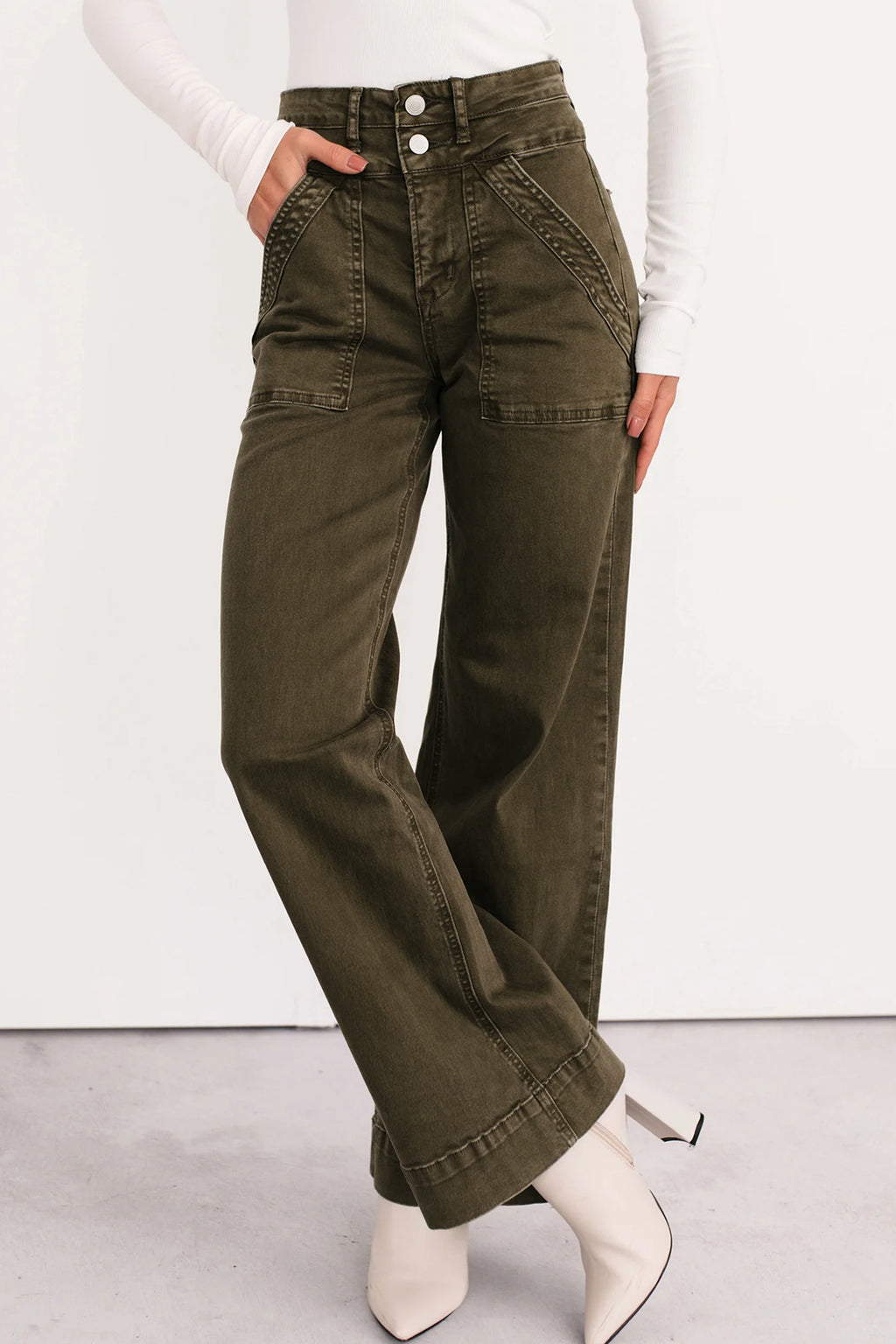 Jungle Green Double Button Straight Leg Pant