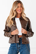 Chicory Coffee Double Flap Pocket Drawstring Hem Leather Jacket