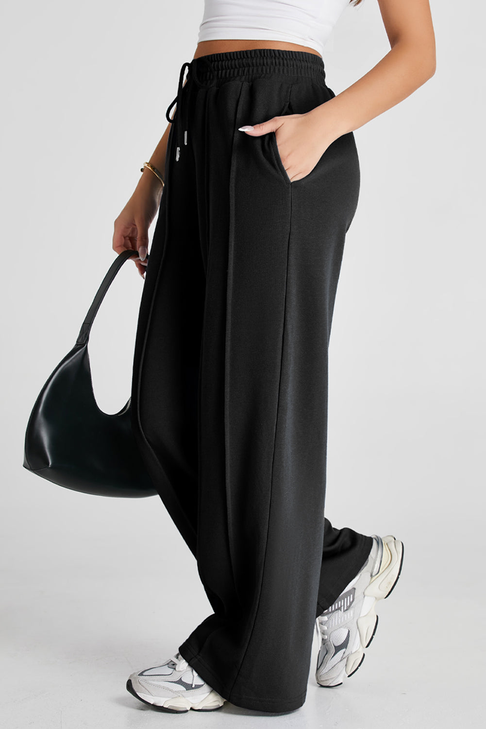 Black Seamed Drawstring Sweatpants