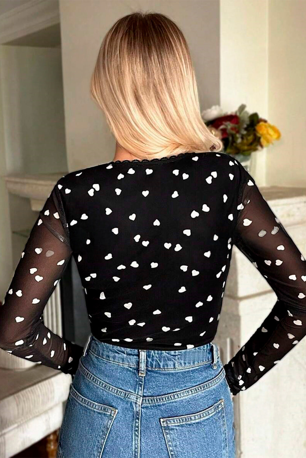 Valentines Black Heart Mesh Bodysuit