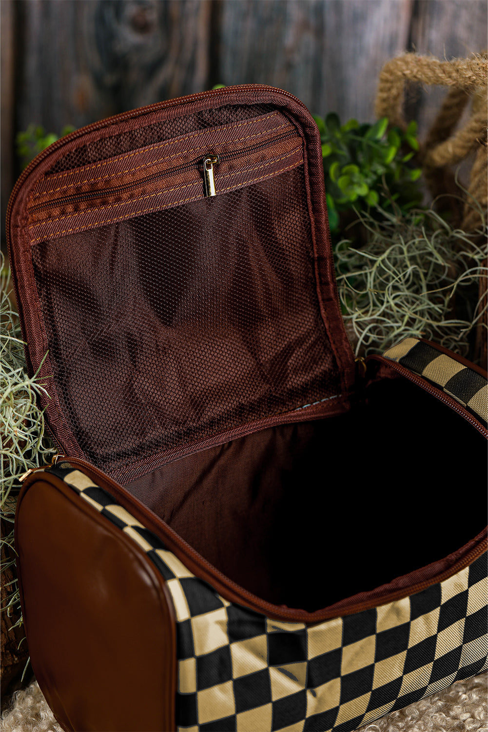 Black Checkered Makeup Travel Bag