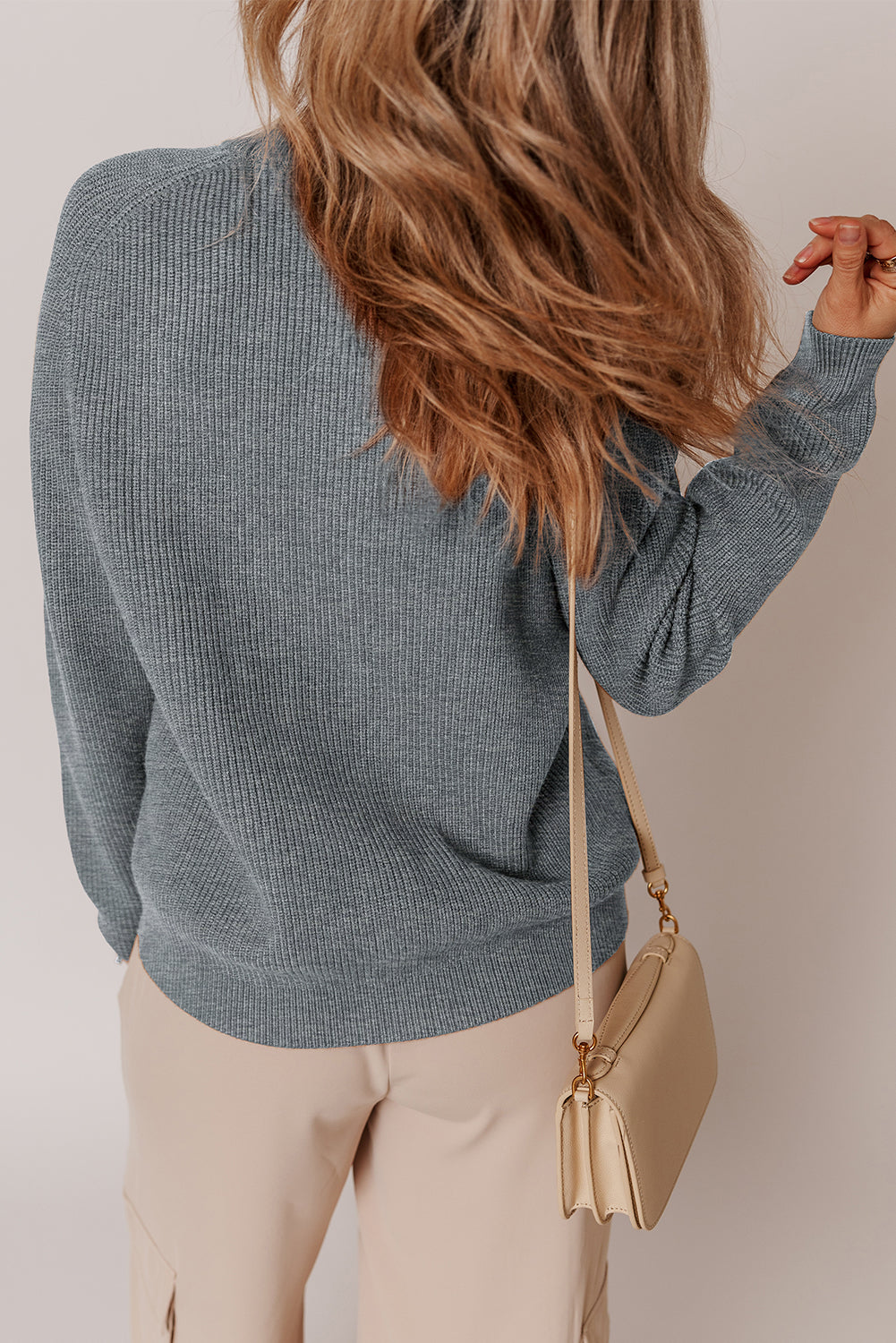 Grey Button Up Round Neck Sweater