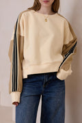 Beige Striped Crew Neck Sweatshirt