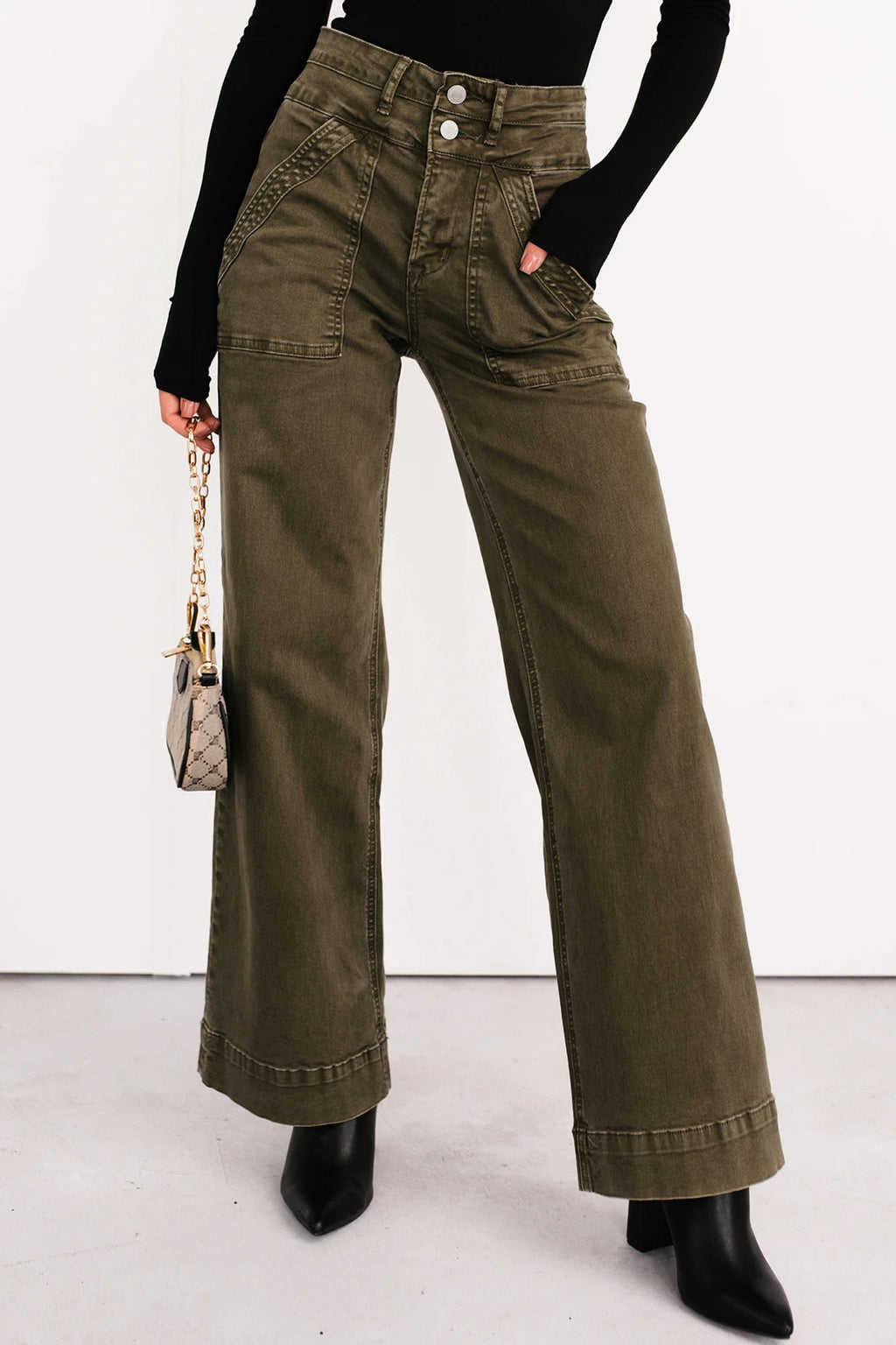 Jungle Green Double Button Straight Leg Pant