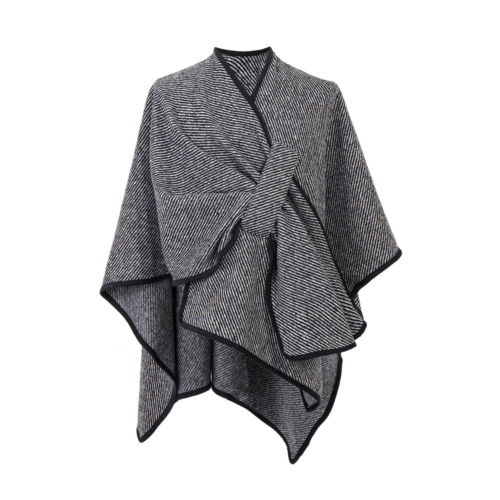 Black Stripe Tied Shawl