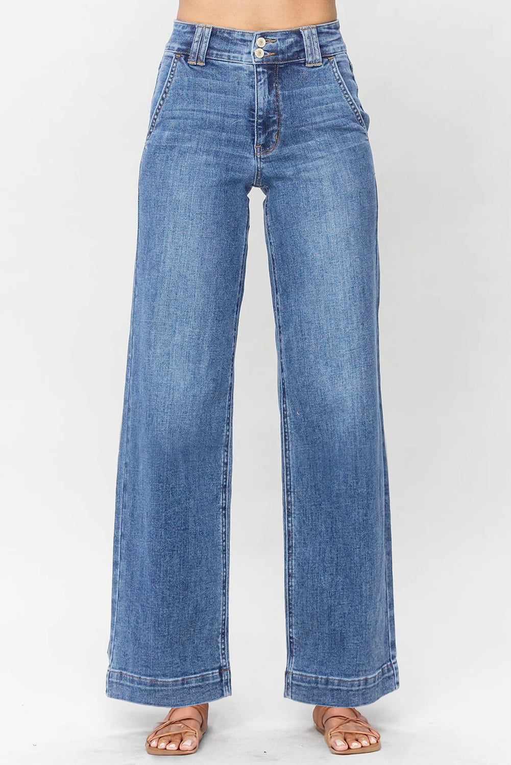 Double Button Straight Leg Jeans