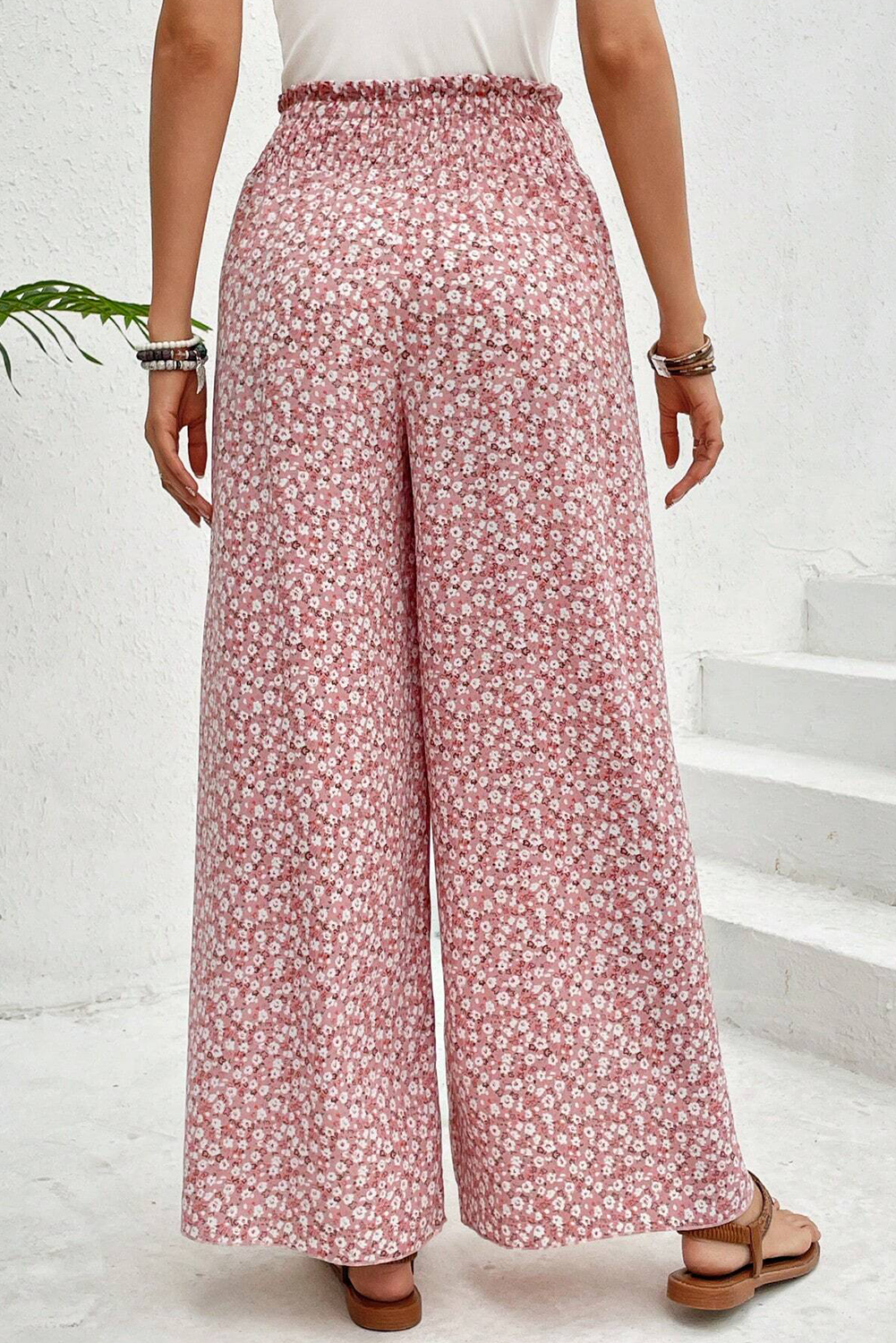 Pink Bohemian Flowy Slit Pants