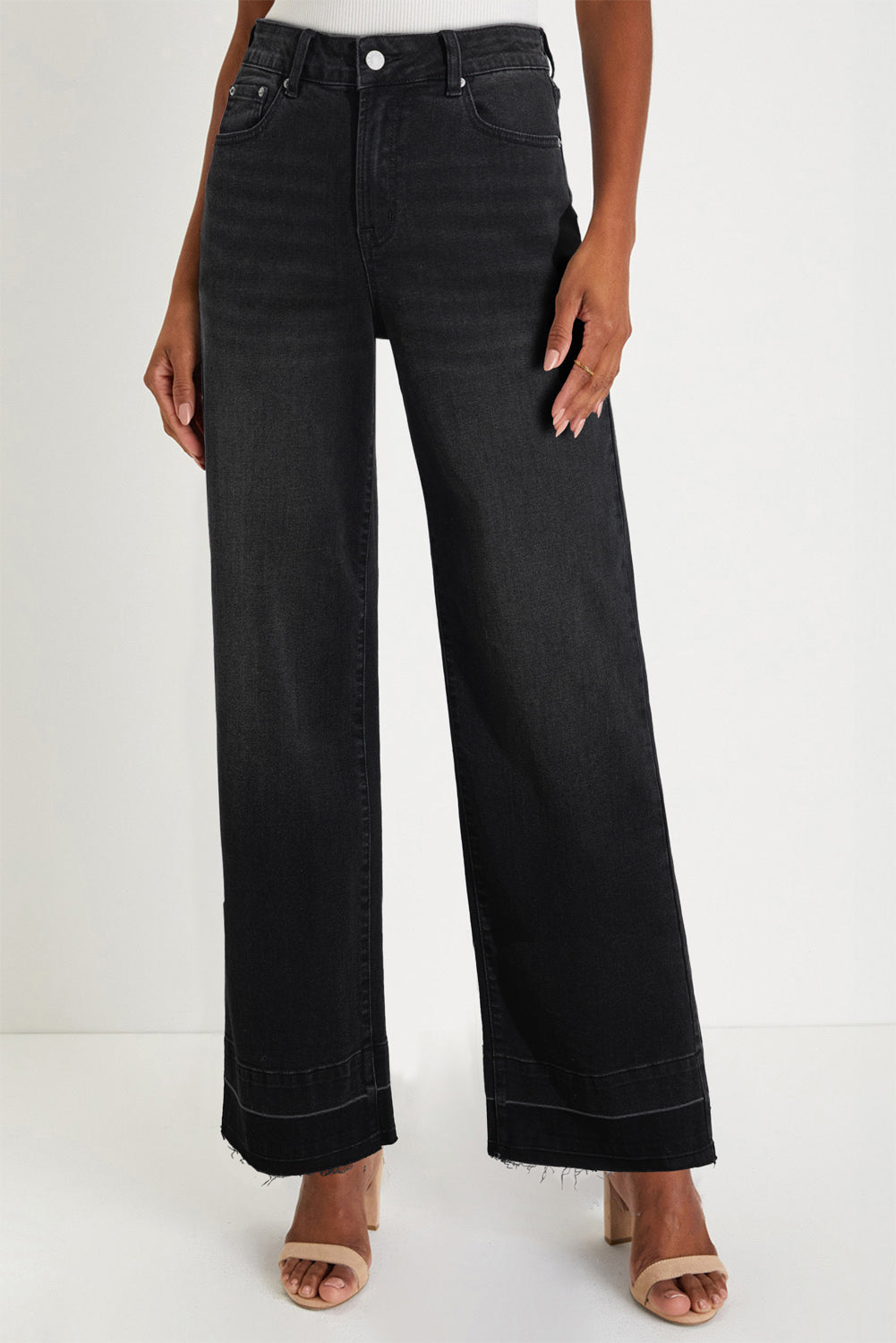 Black Raw Hem Straight Leg Jeans