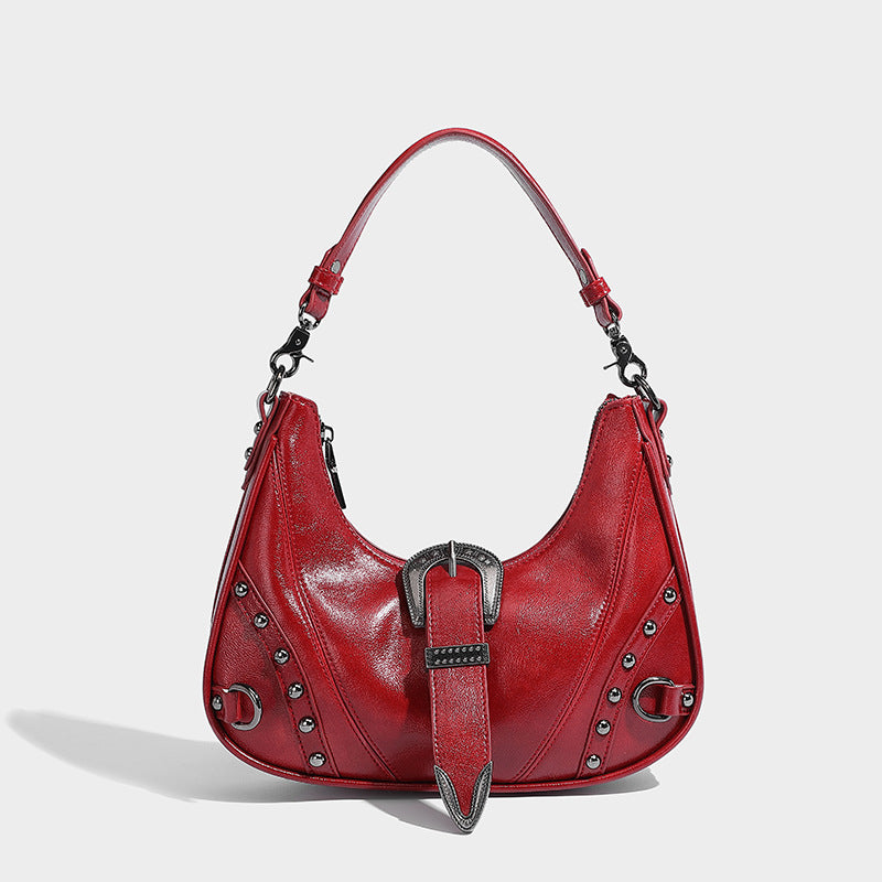 Studded Shoulder Bag With Buckle