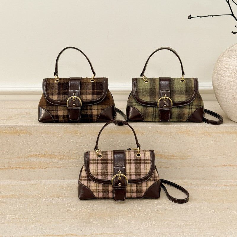 Plaid Crossbody Buckle Handbag