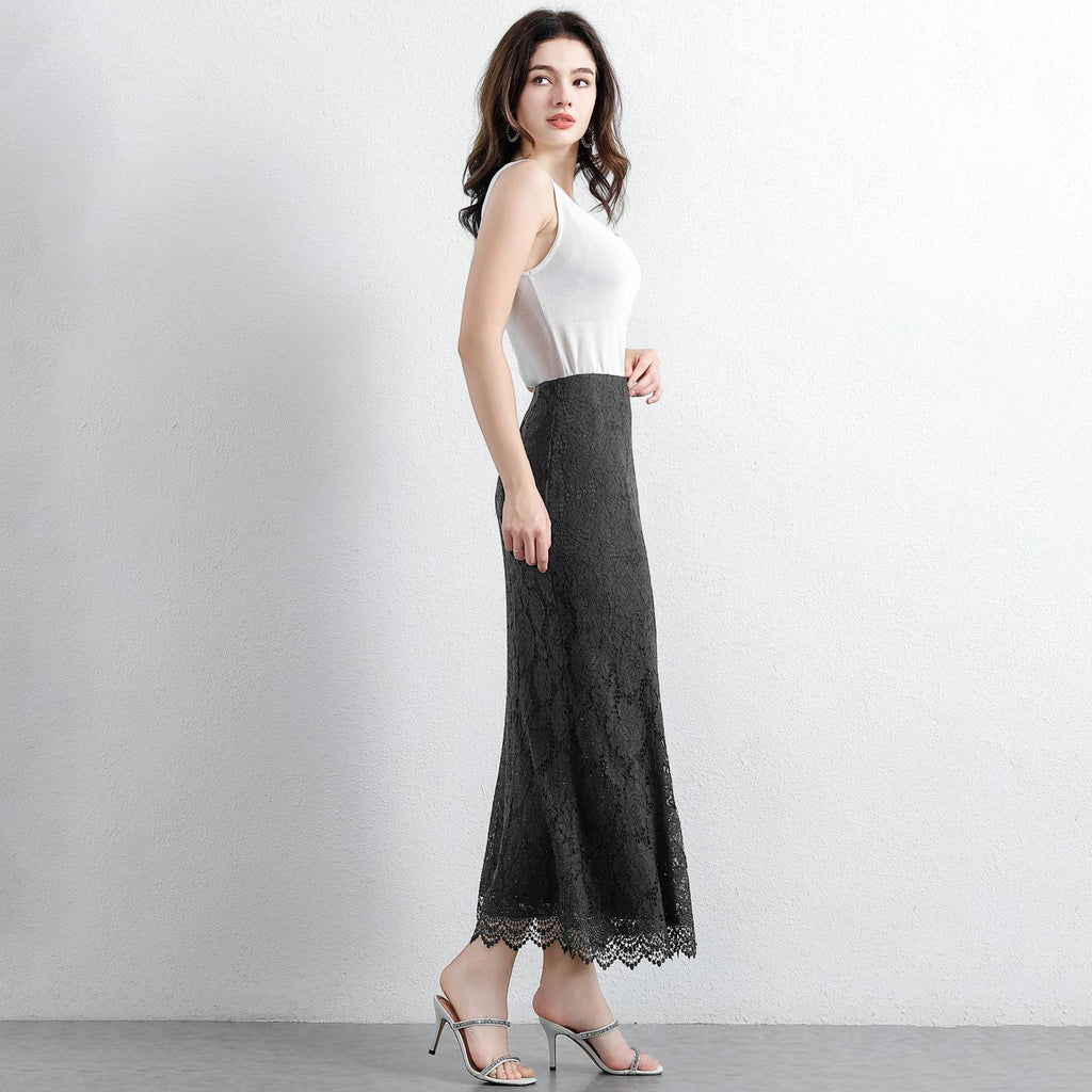 Fitted Black Lace Skirt