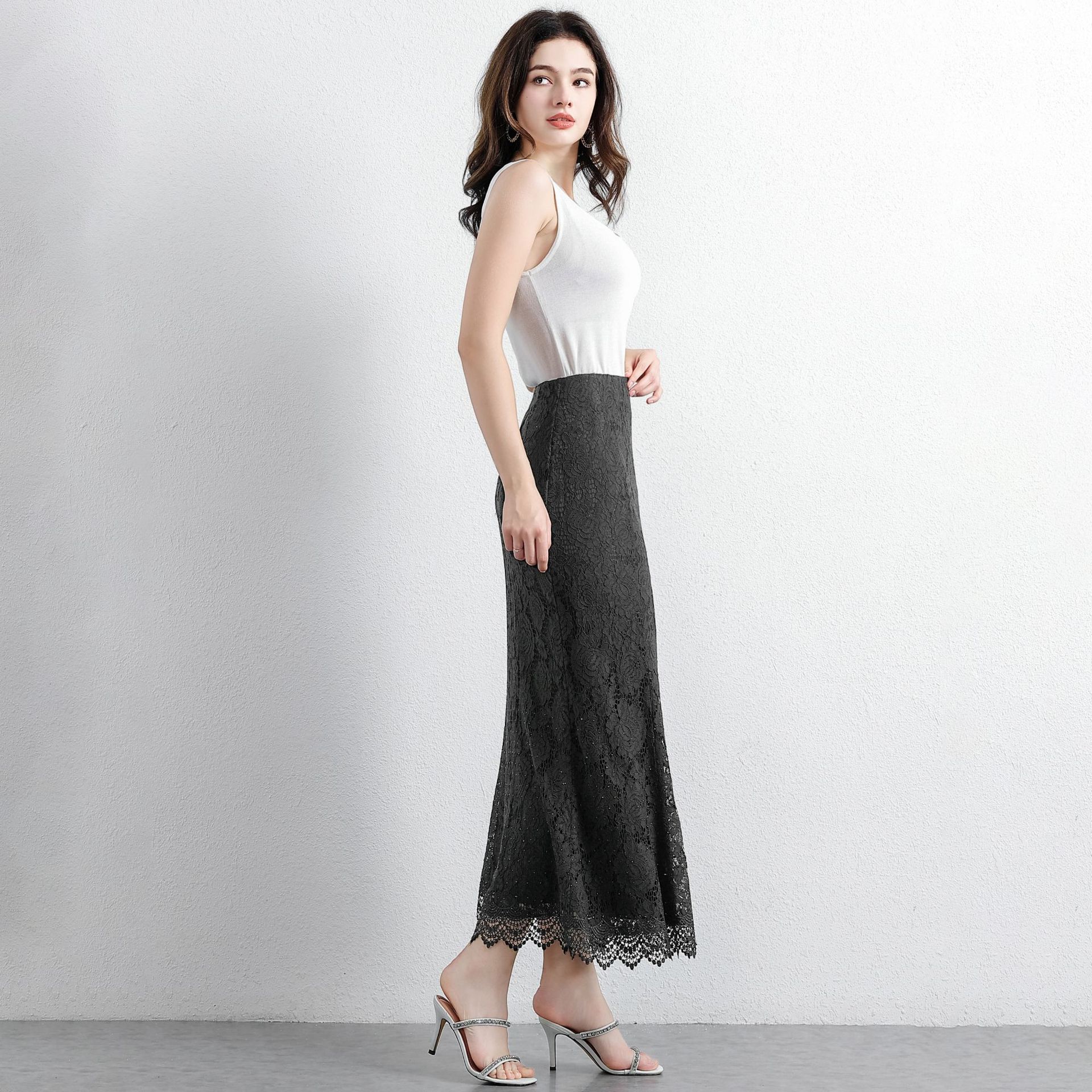 Fitted Black Lace Skirt