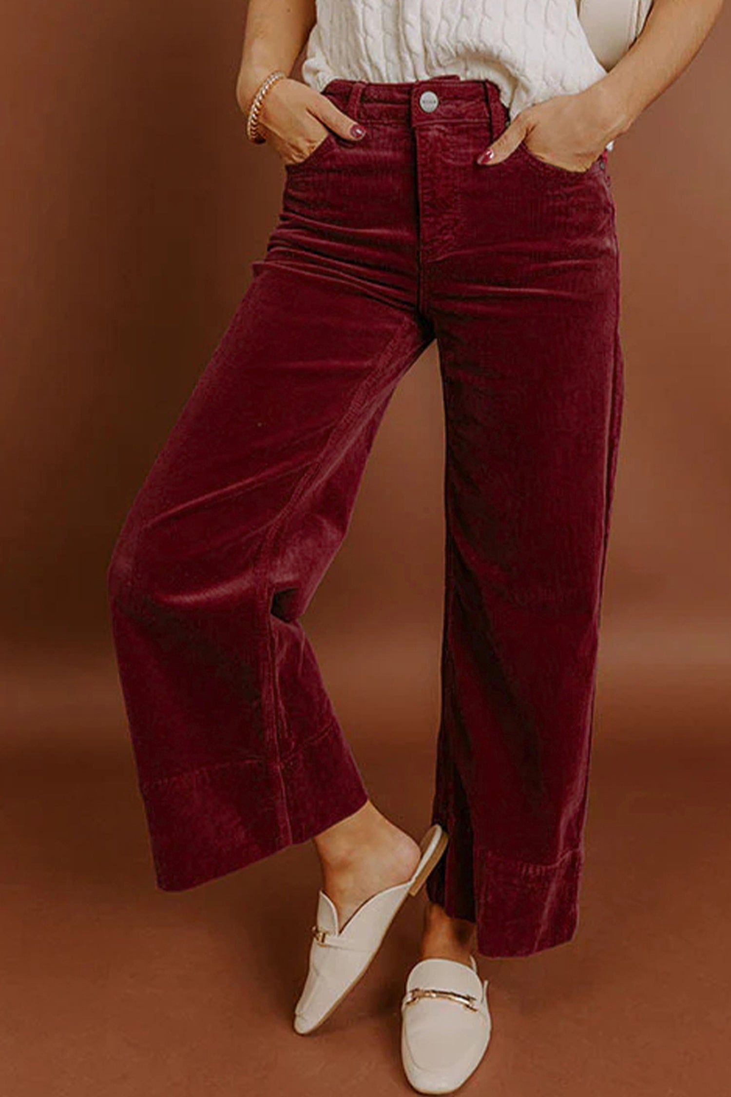 Deep Red Stright Leg Corduroy Pants