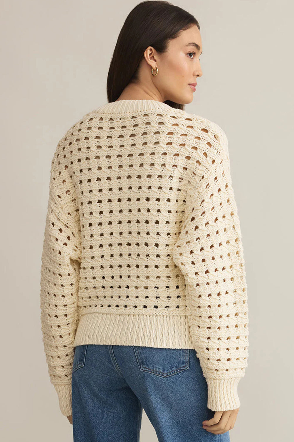 Beige Knitted Zip-Up Sweater
