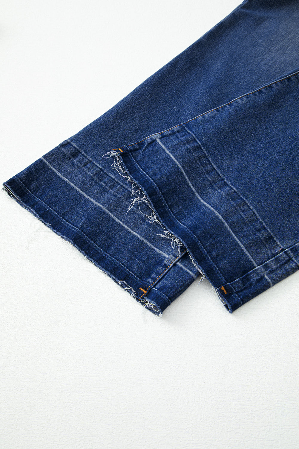 Dark Wash Raw Hem Straight Leg Jeans