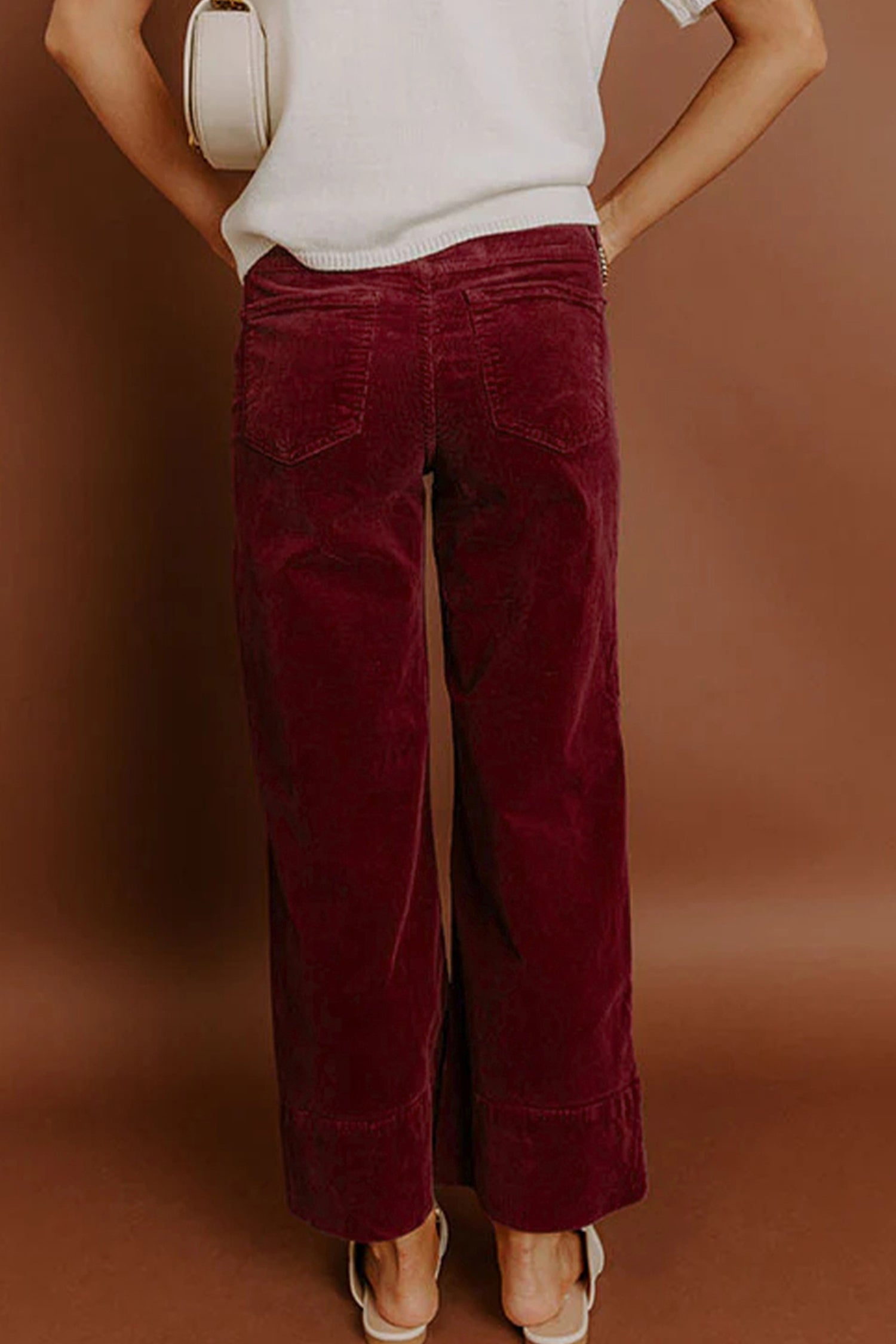Deep Red Stright Leg Corduroy Pants