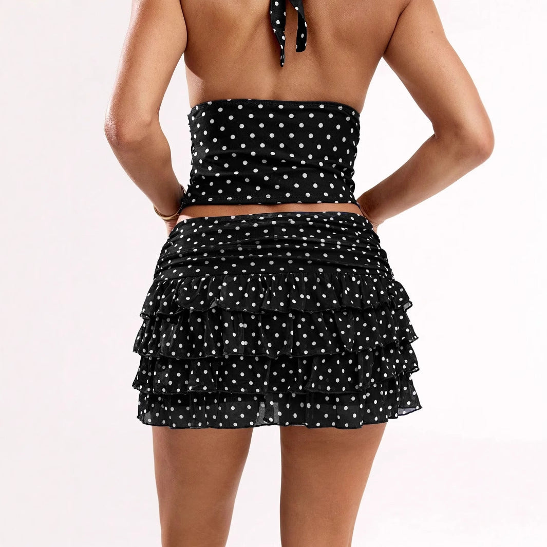 Polka-dot Ruffled Mini Skirt Set
