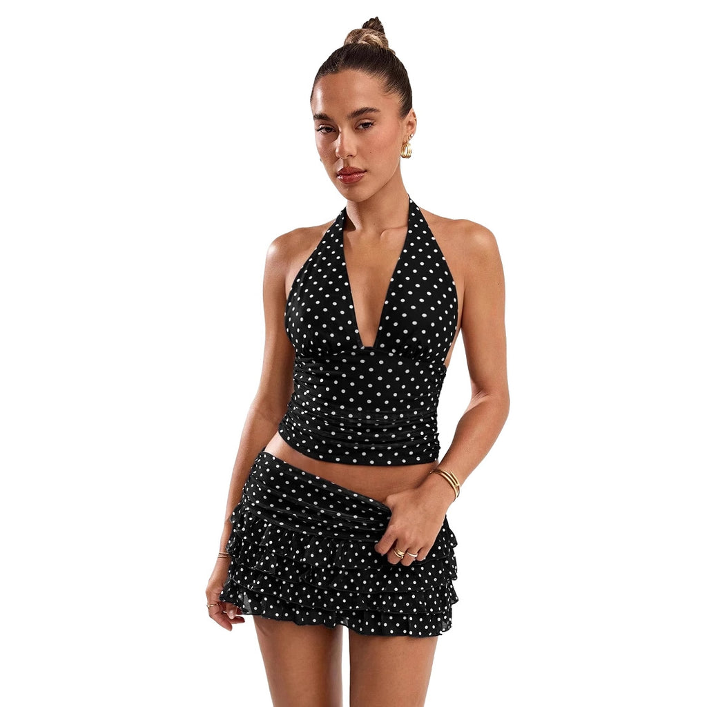 Polka-dot Ruffled Mini Skirt Set