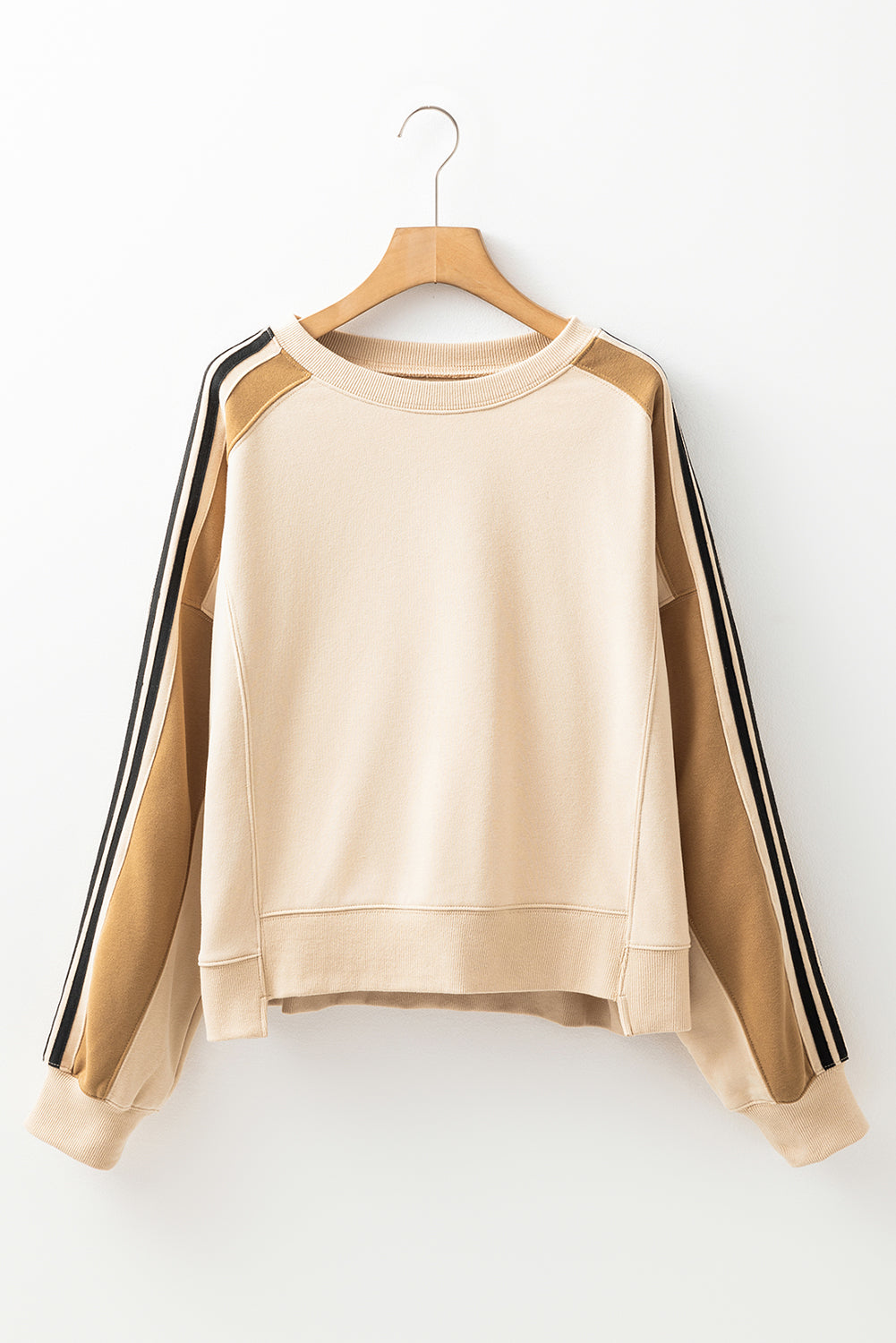 Beige Striped Crew Neck Sweatshirt