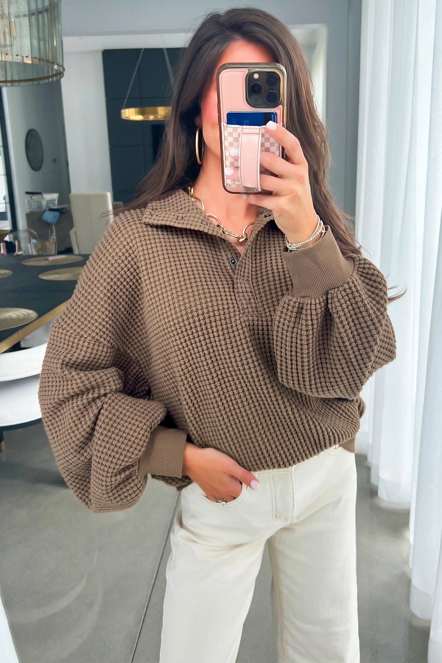 Textured Button Up Baggy Sweater