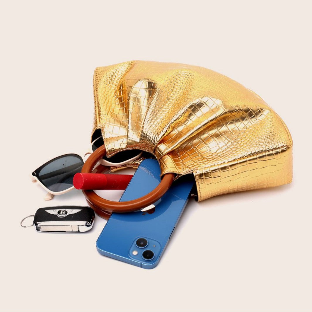 Casual Handbag With Wooden Straps