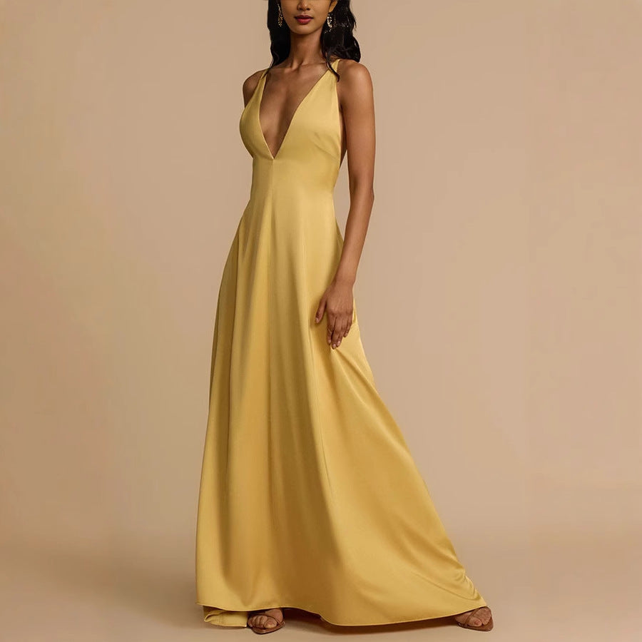 Yellow Open Back Silky Dress