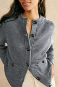 Grey Button Up Round Neck Sweater
