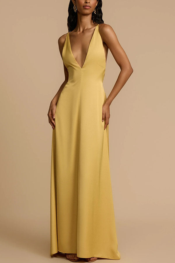 Yellow Open Back Silky Dress