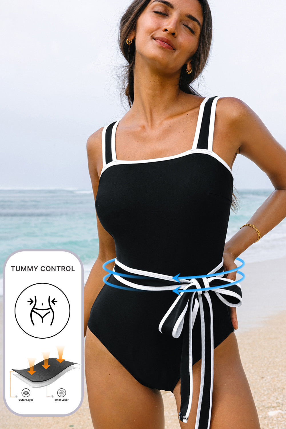 Black and White One Piece Swimsuit