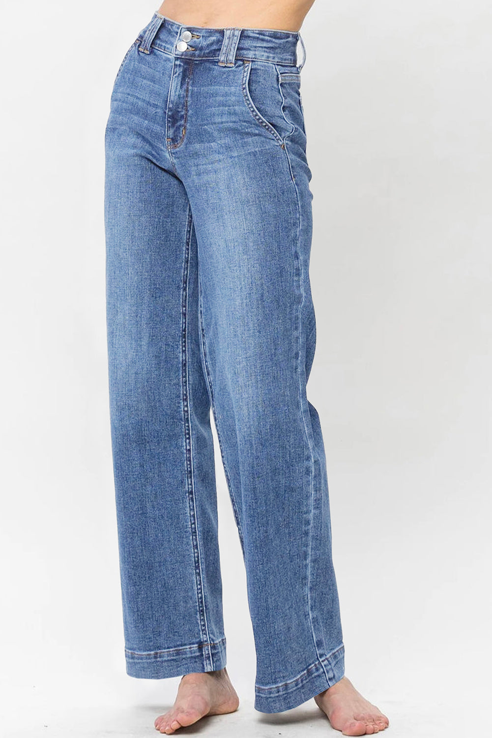 Double Button Straight Leg Jeans