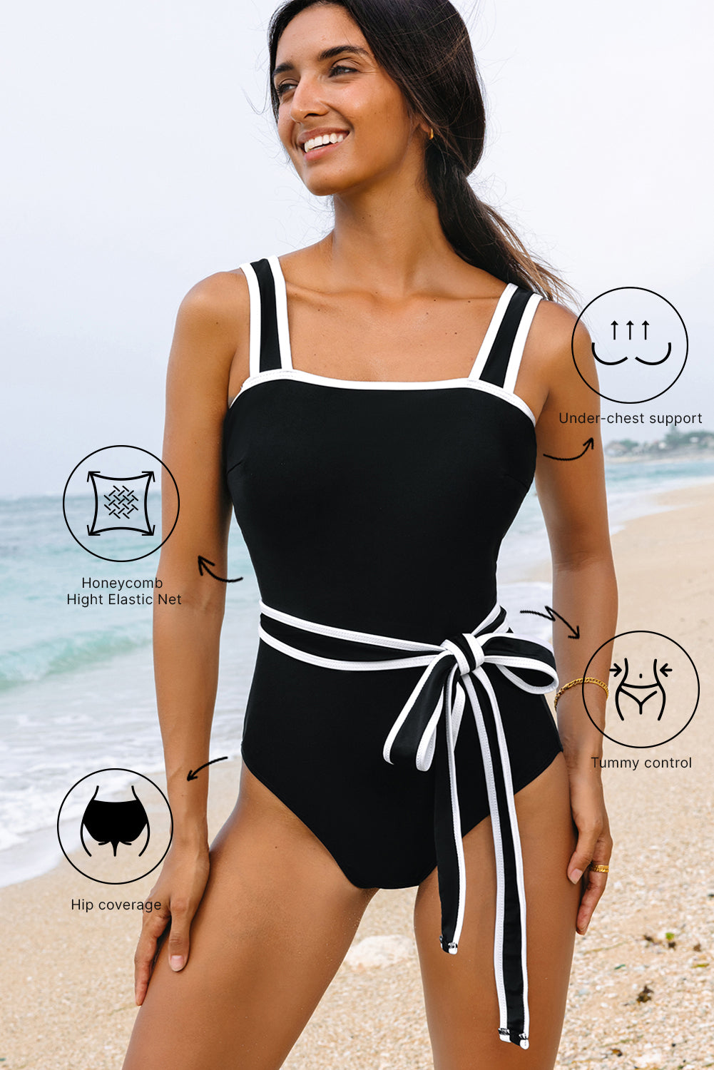 Black and White One Piece Swimsuit