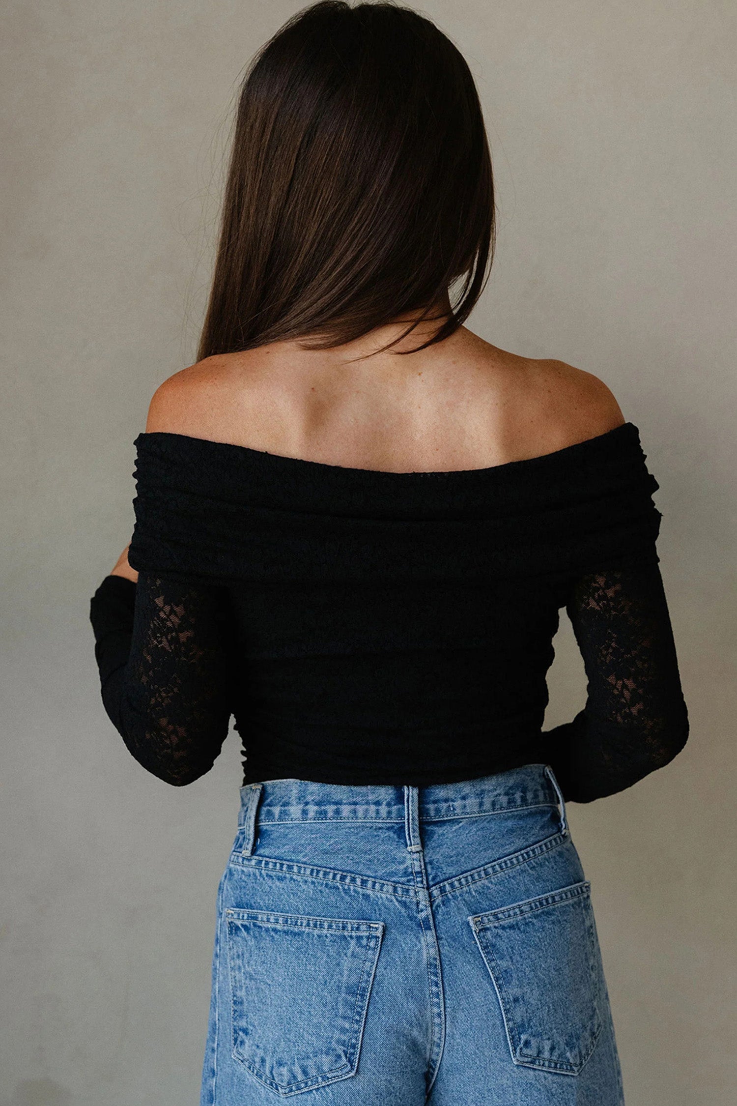 Black Lace Off-Shoulder Long Sleeve
