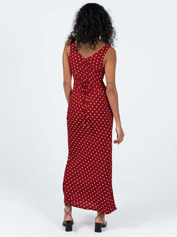Barcelona Red Polka Dot V-Neck Maxi