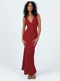 Barcelona Red Polka Dot V-Neck Maxi